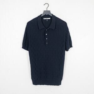 MR TURK Men's Cotton Knit Polo Shirt in Navy Blue size XL
